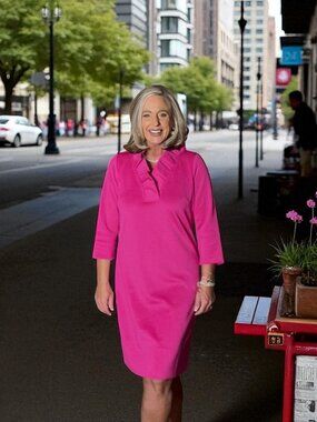 Gretchen Scott Ruffle Neck Dress - Hot Pink